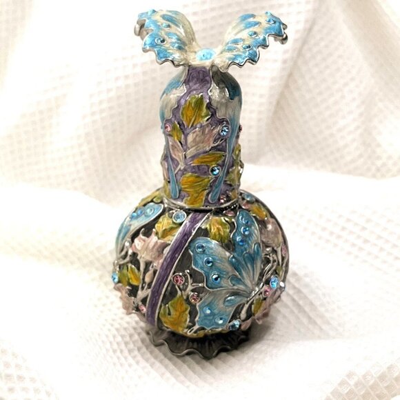 Source Unknown Other - Vintage Blue Y2K Brass Enamel & Stones Butterfly Perfume Bottle 2004, 3.5 * 2.5